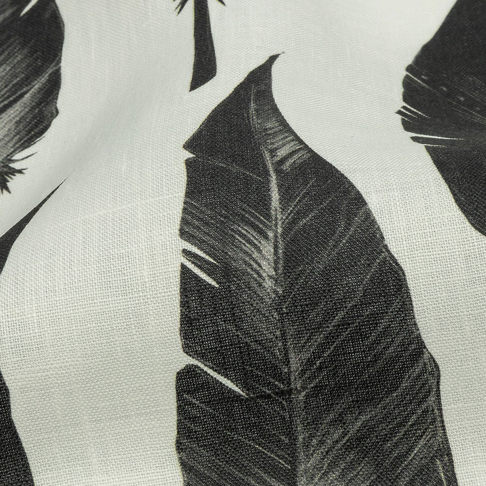 Black and White Feather Array Medium Weight Linen Woven - Detail Black and White Feather Array Medium Weight Linen Woven - Detail
