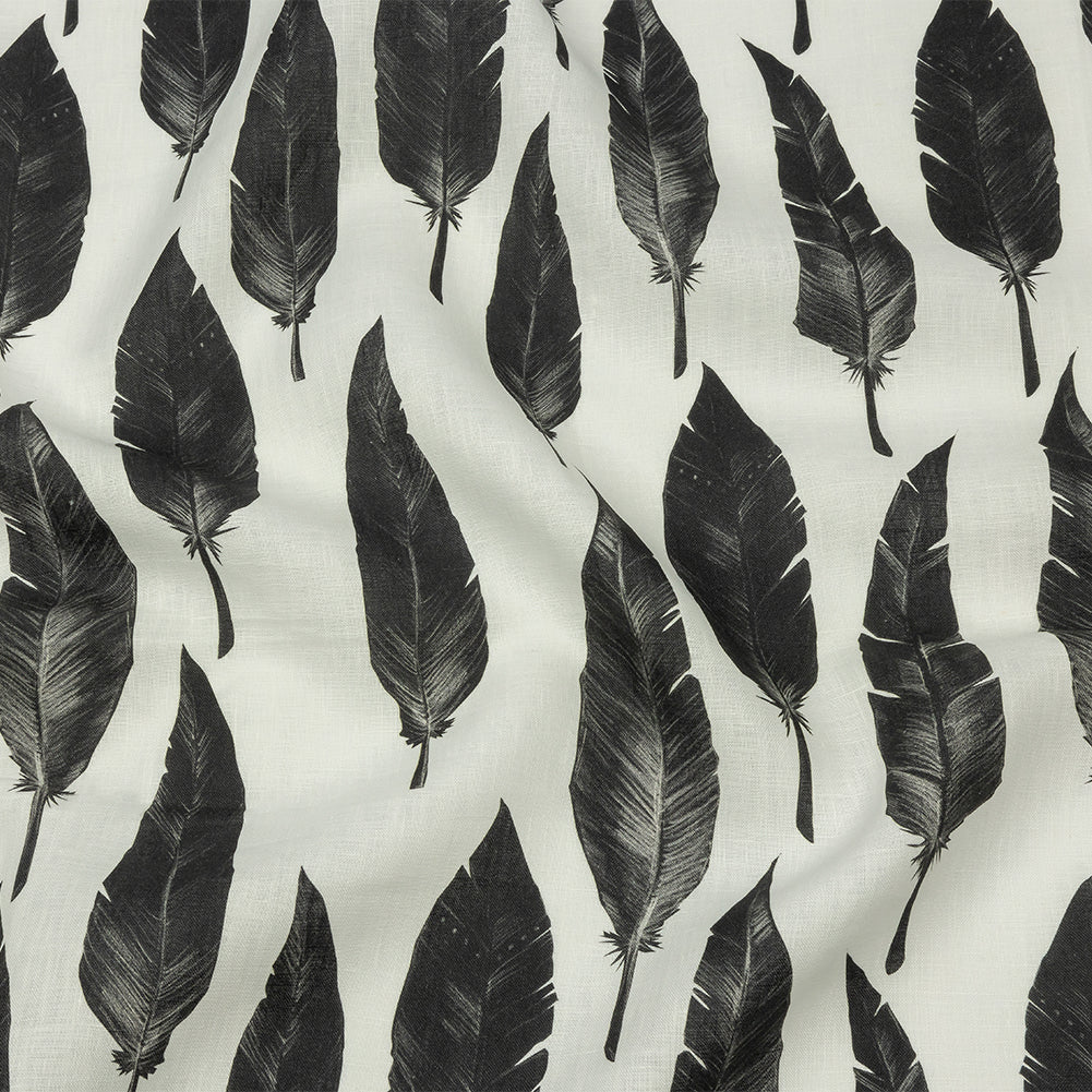 Black and White Feather Array Medium Weight Linen Woven Black and White Feather Array Medium Weight Linen Woven