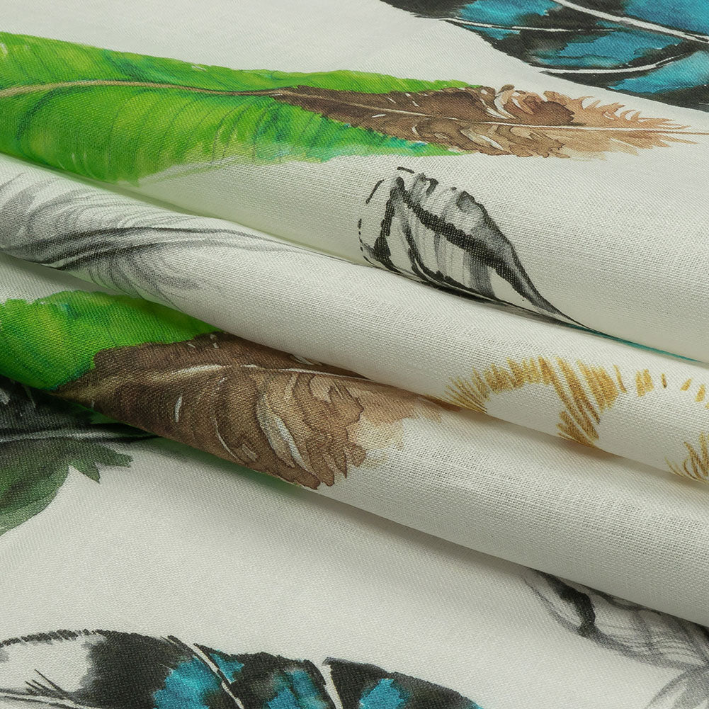 Blue, Green and Black Scattered Feathers Medium Weight Linen Woven - Folded Blue, Green and Black Scattered Feathers Medium Weight Linen Woven - Folded