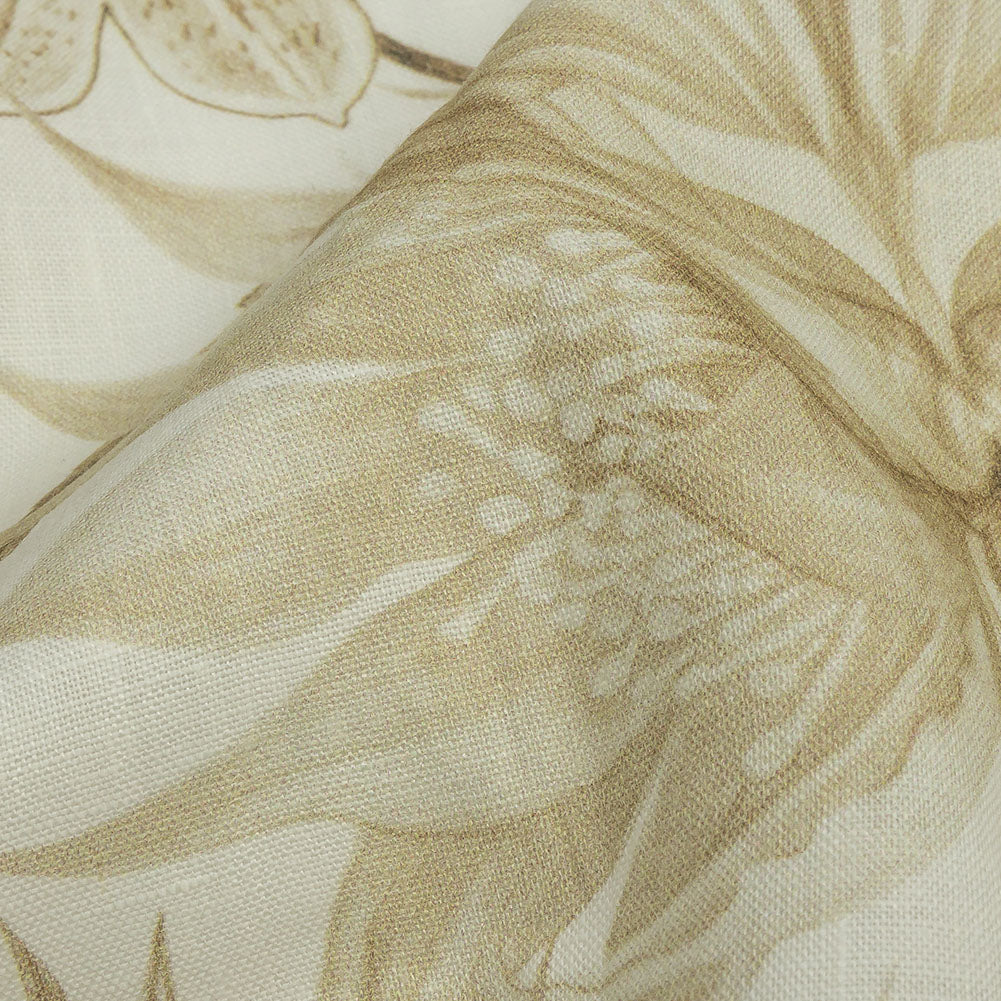 Dark Beige and White Butterfly Garden Medium Weight Linen Woven Dark Beige and White Butterfly Garden Medium Weight Linen Woven