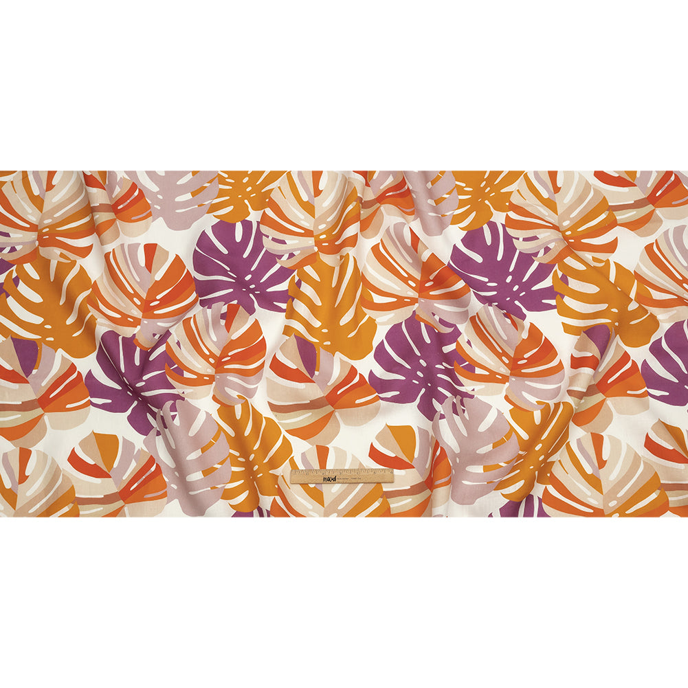 Orange and Purple Palm Leaf Pop Medium Weight Linen Woven Orange and Purple Palm Leaf Pop Medium Weight Linen Woven
