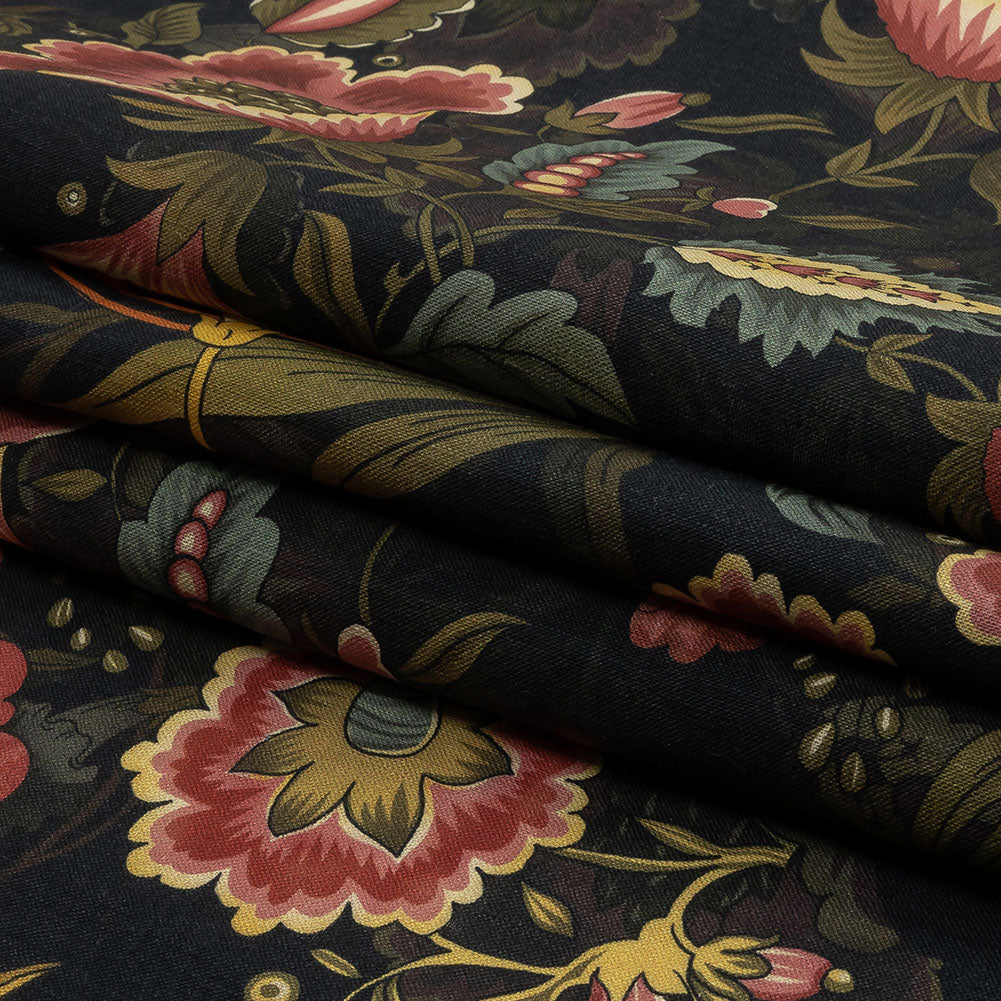 Blush, Olive and Black Traditional Floral Medium Weight Linen Woven Blush, Olive and Black Traditional Floral Medium Weight Linen Woven