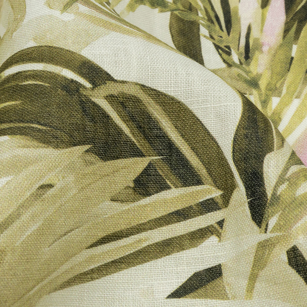 Green Palm Fronds Medium Weight Linen Woven Green Palm Fronds Medium Weight Linen Woven