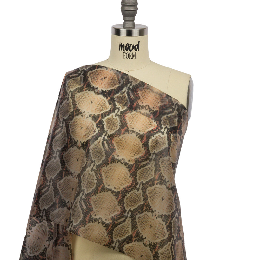 Brown, Black and Red Snakeskin Lightweight Translucent Vinyl - Drape Brown, Black and Red Snakeskin Lightweight Translucent Vinyl - Drape