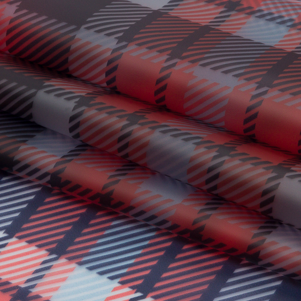 Red, Black and Baby Blue Plaid Lightweight Translucent Vinyl Red, Black and Baby Blue Plaid Lightweight Translucent Vinyl