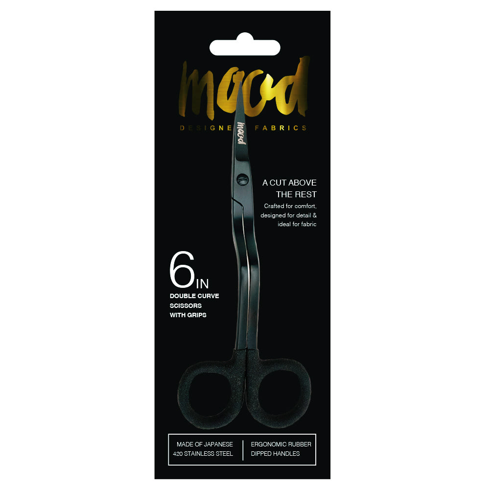 Mood Matte Black Double Curve Scissors with Matte Rubber Grips - 6" Mood Matte Black Double Curve Scissors with Matte Rubber Grips - 6"