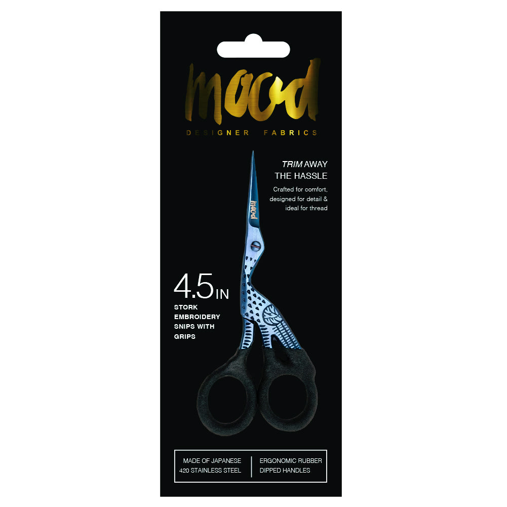 Mood Metallic Blue Stork Embroidery Snips with Matte Rubber Grips - 4.5" Mood Metallic Blue Stork Embroidery Snips with Matte Rubber Grips - 4.5"