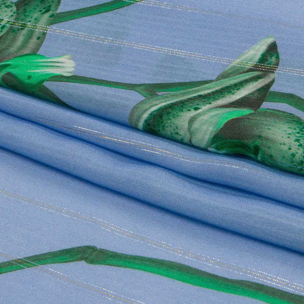 Mood Exclusive Blue Spotted Moth Orchid Metallic Pinstriped Viscose Dobby - Folded Mood Exclusive Blue Spotted Moth Orchid Metallic Pinstriped Viscose Dobby - Folded