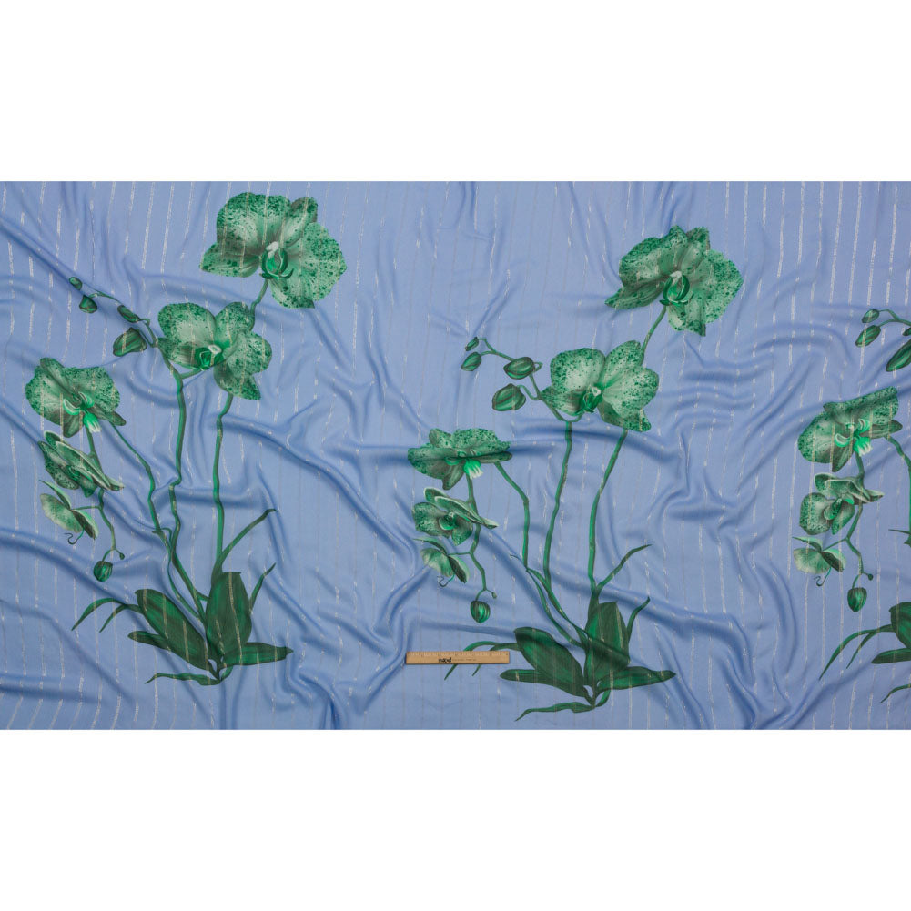 Mood Exclusive Blue Spotted Moth Orchid Metallic Pinstriped Viscose Dobby - Full Mood Exclusive Blue Spotted Moth Orchid Metallic Pinstriped Viscose Dobby - Full