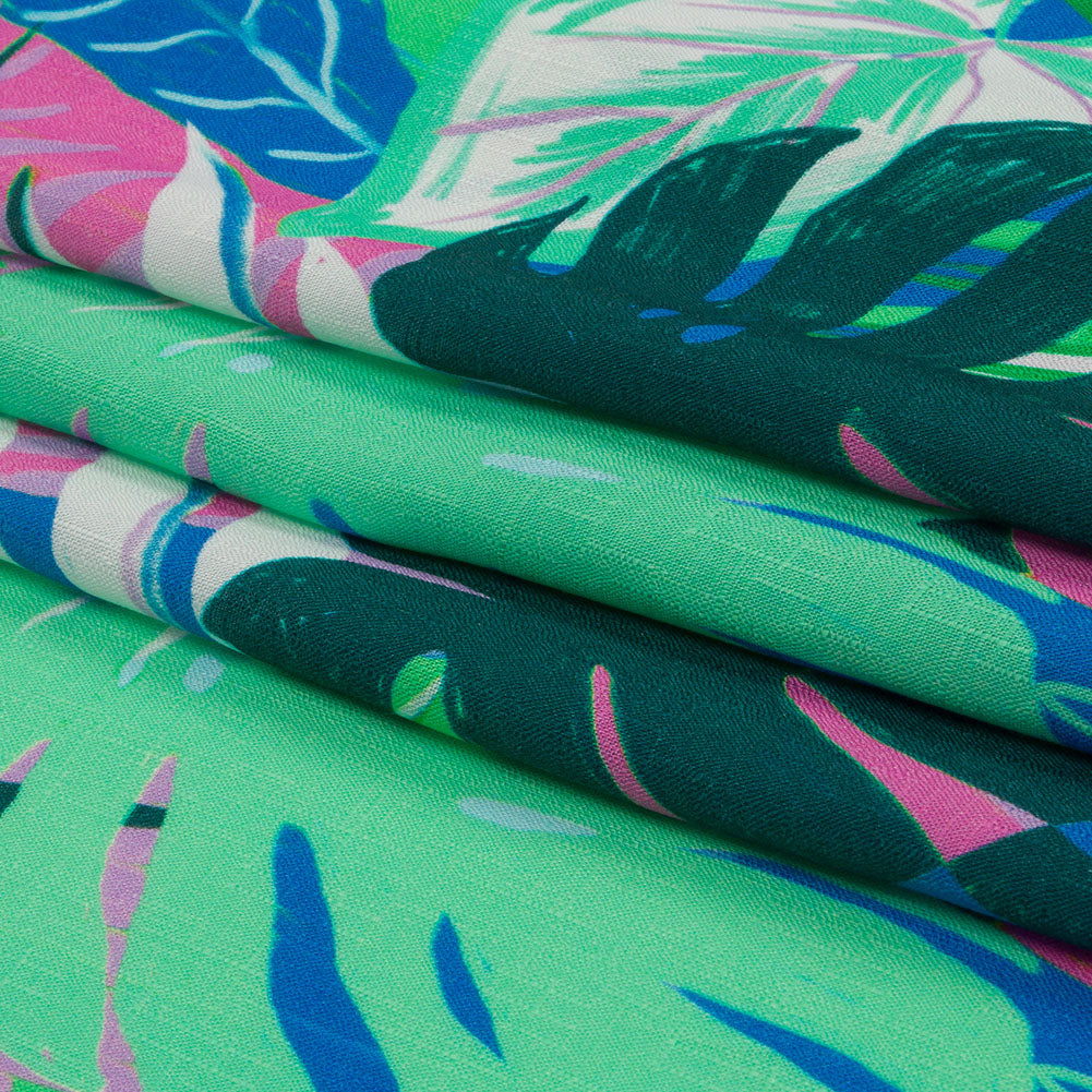 Slubbed Viscose Woven Print - Green and Blue Leaves - Mood Exclusive Tropical Tango Slubbed Viscose Woven Print - Green and Blue Leaves - Mood Exclusive Tropical Tango