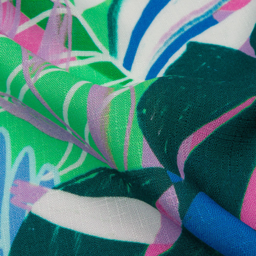 Slubbed Viscose Woven Print - Green and Blue Leaves - Mood Exclusive Tropical Tango Slubbed Viscose Woven Print - Green and Blue Leaves - Mood Exclusive Tropical Tango