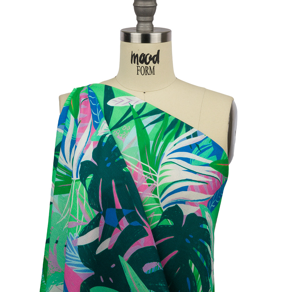 Slubbed Viscose Woven Print - Green and Blue Leaves - Mood Exclusive Tropical Tango Slubbed Viscose Woven Print - Green and Blue Leaves - Mood Exclusive Tropical Tango