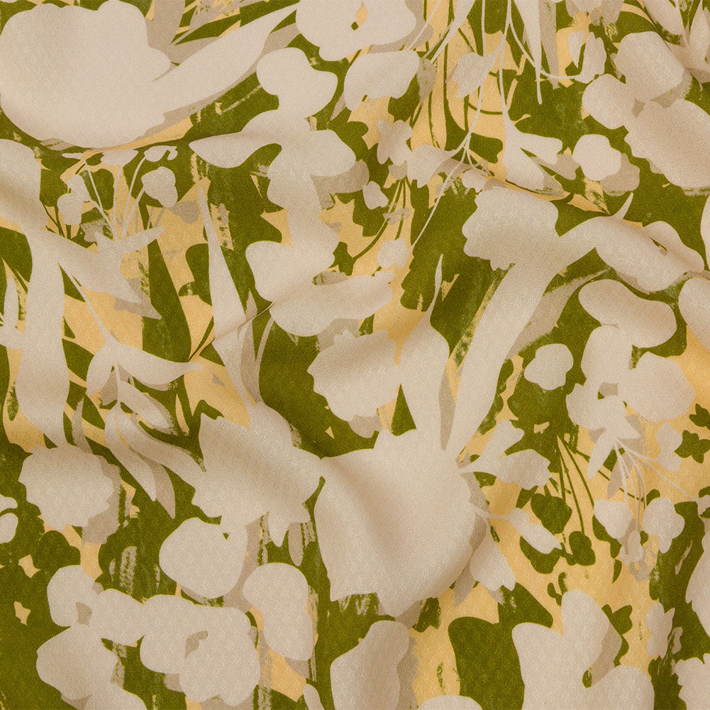 Sustainable Viscose Floral Jacquard Print - Beige, Green and Yellow Floral Silhouettes - Mood Exclusive Wild Disguise Sustainable Viscose Floral Jacquard Print - Beige, Green and Yellow Floral Silhouettes - Mood Exclusive Wild Disguise