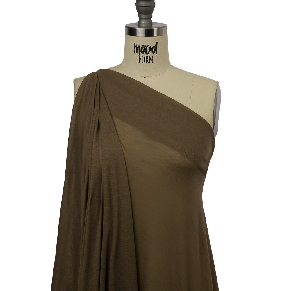 Famous Designer Dark Beige Viscose and Cotton Lightweight Interlock Knit Drape Famous Designer Dark Beige Viscose and Cotton Lightweight Interlock Knit Drape