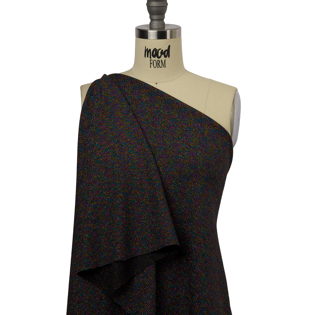 Black and Metallic Rainbow Stretch Rib Knit Drape Black and Metallic Rainbow Stretch Rib Knit Drape