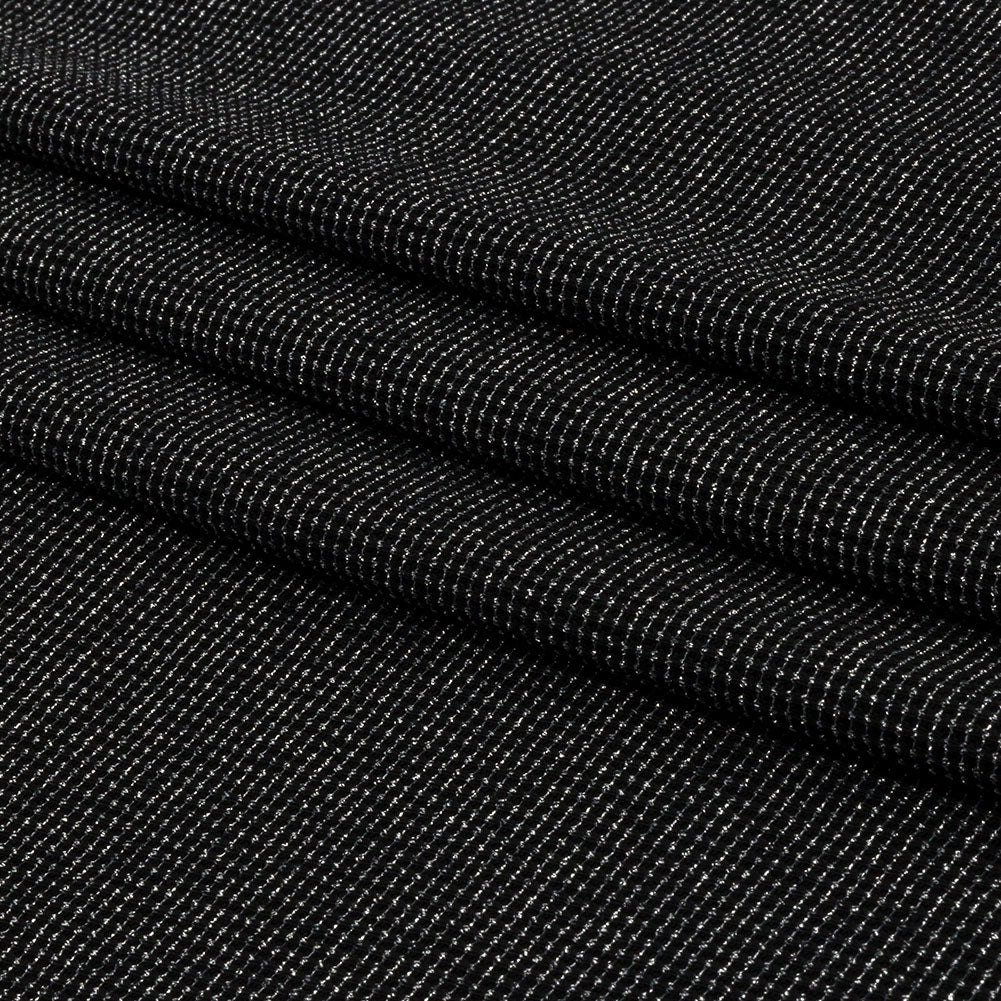 Black and Metallic Silver Stretch Rib Knit Folded Black and Metallic Silver Stretch Rib Knit Folded