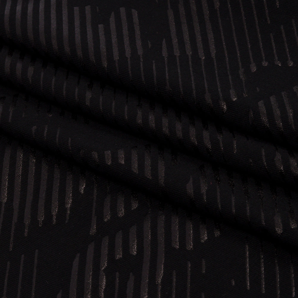 Metallic Black on Black Abstract and Stripes Rayon Jersey Folded Metallic Black on Black Abstract and Stripes Rayon Jersey Folded