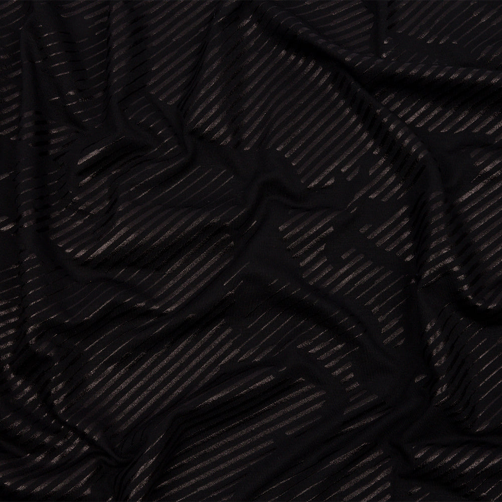 Metallic Black on Black Abstract and Stripes Rayon Jersey Metallic Black on Black Abstract and Stripes Rayon Jersey