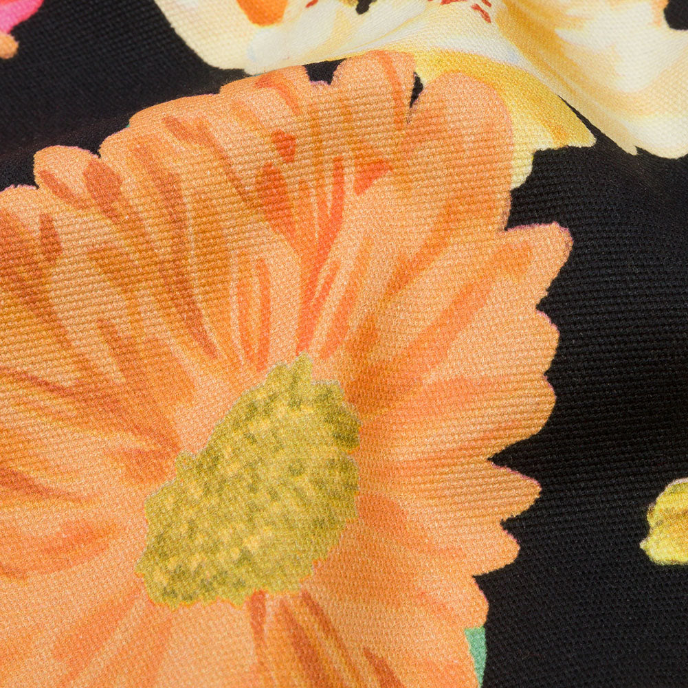 Stretch Cotton Canvas Print - Black, Pink and Orange Floral - Mood Exclusive Garden Glory Detail Stretch Cotton Canvas Print - Black, Pink and Orange Floral - Mood Exclusive Garden Glory Detail