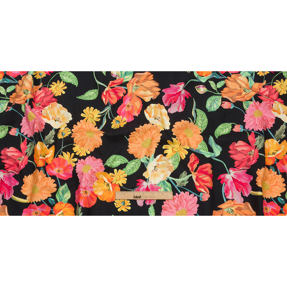 Stretch Cotton Canvas Print - Black, Pink and Orange Floral - Mood Exclusive Garden Glory Full Stretch Cotton Canvas Print - Black, Pink and Orange Floral - Mood Exclusive Garden Glory Full