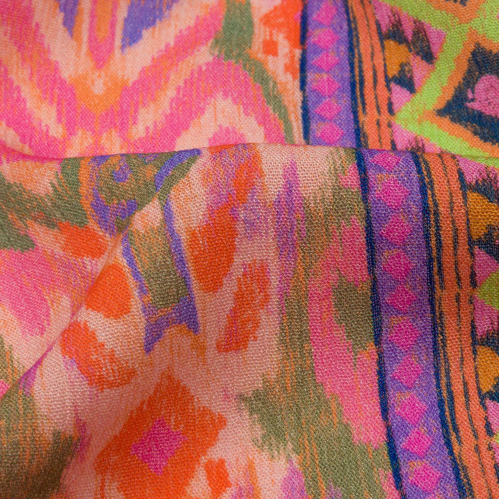 Gauzy Wrinkled Rayon Woven Panel Print - Pink and Purple Geometric Ikat - Mood Exclusive Sunny Square Folded Gauzy Wrinkled Rayon Woven Panel Print - Pink and Purple Geometric Ikat - Mood Exclusive Sunny Square Folded