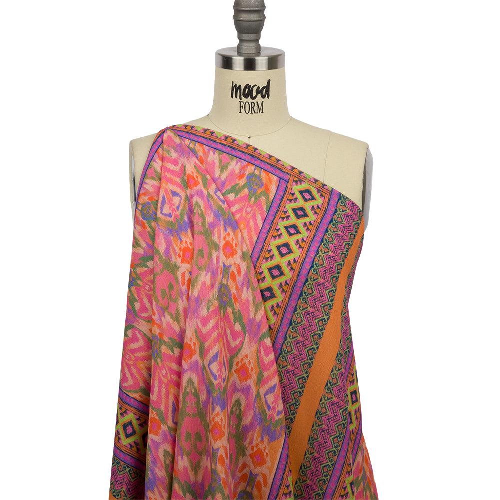 Gauzy Wrinkled Rayon Woven Panel Print - Pink and Purple Geometric Ikat - Mood Exclusive Sunny Square Detail Gauzy Wrinkled Rayon Woven Panel Print - Pink and Purple Geometric Ikat - Mood Exclusive Sunny Square Detail
