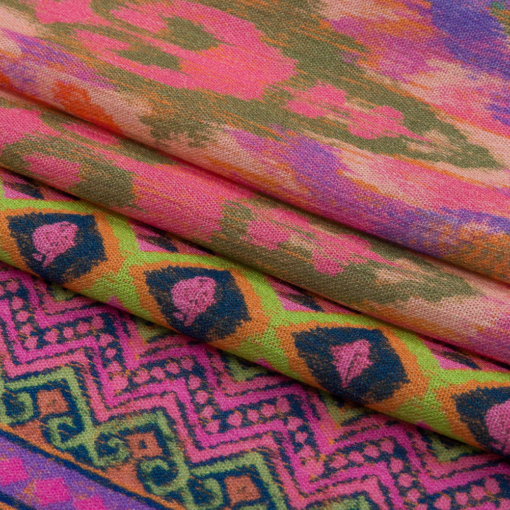 Gauzy Wrinkled Rayon Woven Panel Print - Pink and Purple Geometric Ikat - Mood Exclusive Sunny Square Full Gauzy Wrinkled Rayon Woven Panel Print - Pink and Purple Geometric Ikat - Mood Exclusive Sunny Square Full