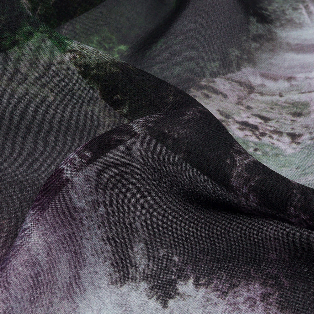 Polyester Chiffon Panel - Purple and Gray Mountain Landscape - Mood Exclusive Mountain Majesties Detail Polyester Chiffon Panel - Purple and Gray Mountain Landscape - Mood Exclusive Mountain Majesties Detail