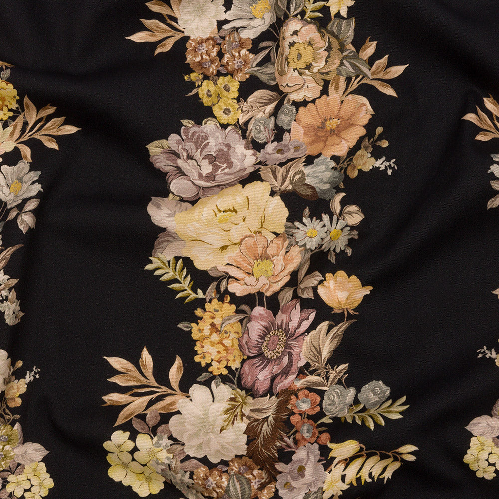 Brushed Stretch Cotton Twill Panel - Midnight, Pink and Peach Floral Columns - Mood Exclusive Parthenon Petals Brushed Stretch Cotton Twill Panel - Midnight, Pink and Peach Floral Columns - Mood Exclusive Parthenon Petals