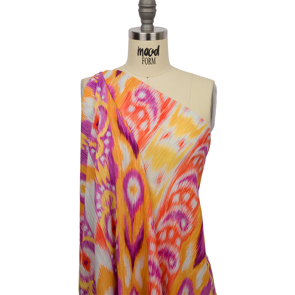Gauzy Wrinkled Rayon Woven Print - Purple and Yellow Ikat Paisley Stripes - Mood Exclusive Feathered Psyche Detail Gauzy Wrinkled Rayon Woven Print - Purple and Yellow Ikat Paisley Stripes - Mood Exclusive Feathered Psyche Detail