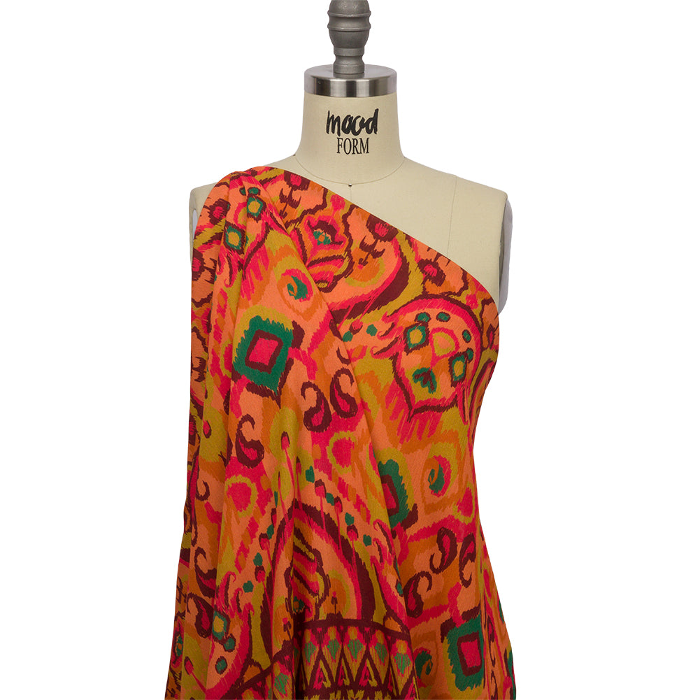 Gauzy Wrinkled Rayon Woven Print - Orange and Red Abstract Ikat - Mood Exclusive Mangrove Groove Detail Gauzy Wrinkled Rayon Woven Print - Orange and Red Abstract Ikat - Mood Exclusive Mangrove Groove Detail