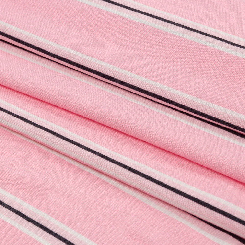 Pink, White and Black Striped Stretch Polyester ITY Knit Folded Pink, White and Black Striped Stretch Polyester ITY Knit Folded