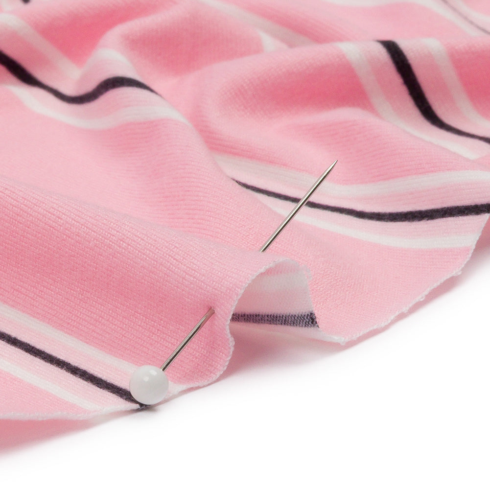 Pink, White and Black Striped Stretch Polyester ITY Knit Detail Pink, White and Black Striped Stretch Polyester ITY Knit Detail