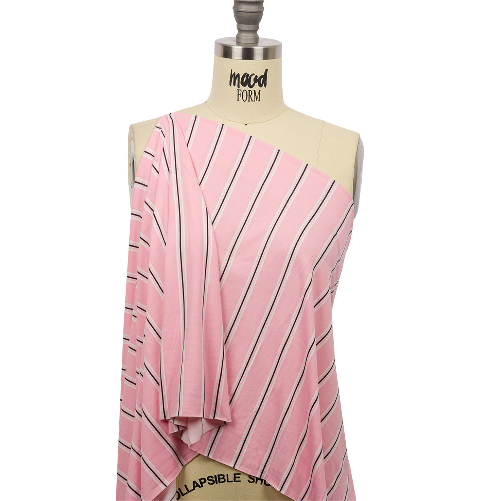 Pink, White and Black Striped Stretch Polyester ITY Knit Drape Pink, White and Black Striped Stretch Polyester ITY Knit Drape
