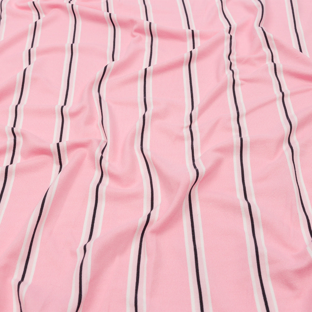 Pink, White and Black Striped Stretch Polyester ITY Knit Pink, White and Black Striped Stretch Polyester ITY Knit