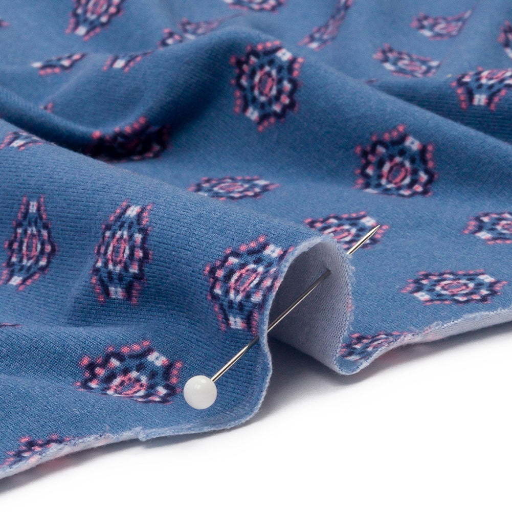 Blue and Pink LIttle Medallions Stretch Polyester ITY Knit Detail Blue and Pink LIttle Medallions Stretch Polyester ITY Knit Detail