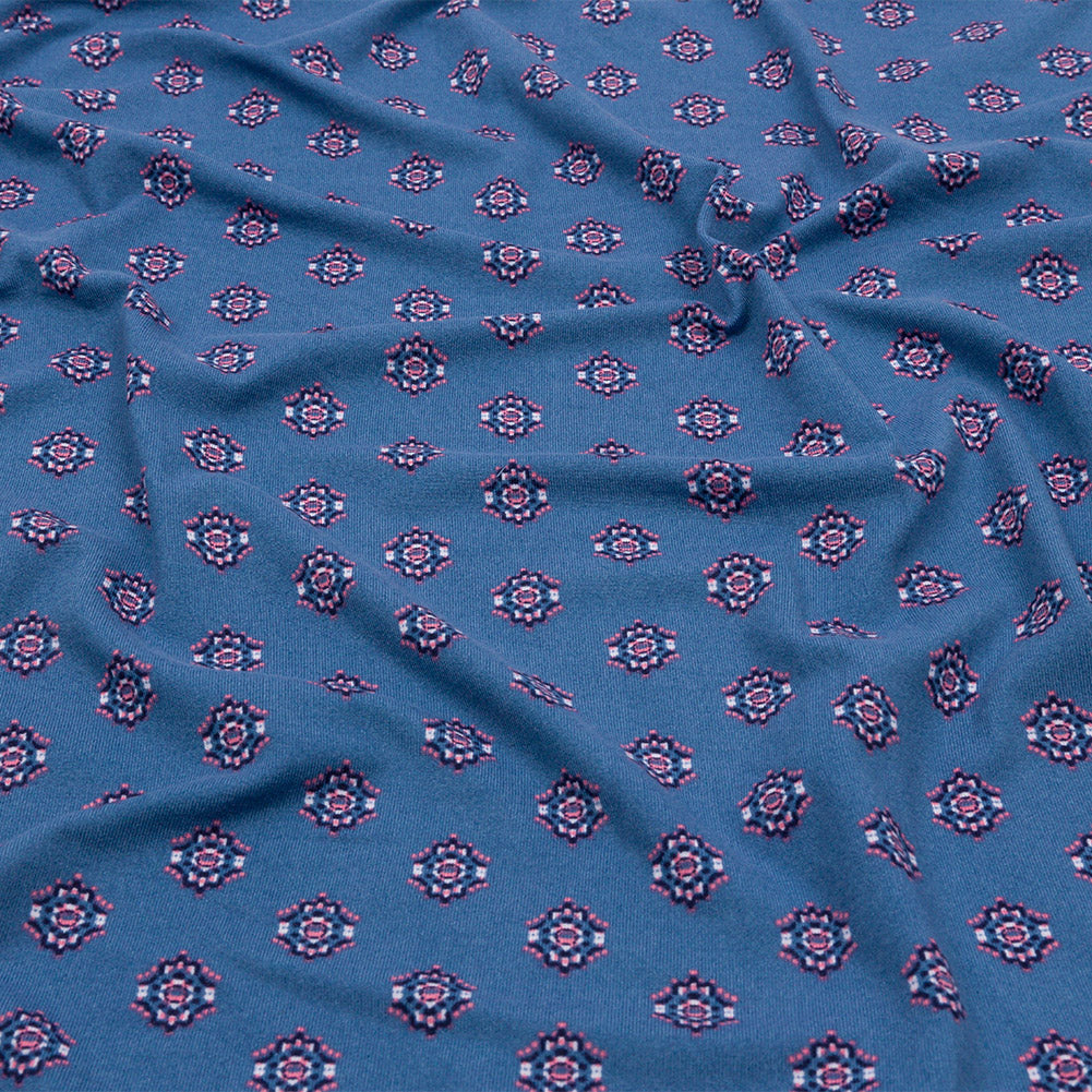 Blue and Pink LIttle Medallions Stretch Polyester ITY Knit Blue and Pink LIttle Medallions Stretch Polyester ITY Knit