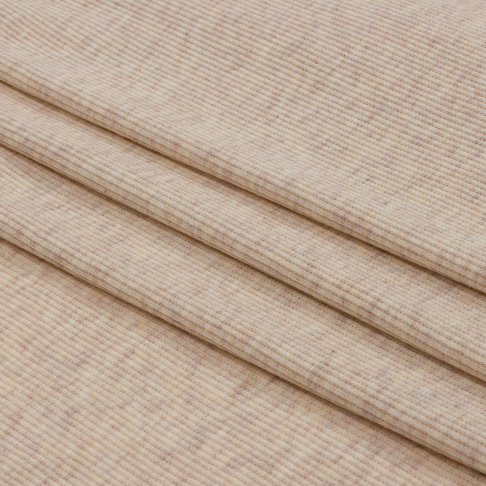 Heathered Beige Stretch Cotton and Rayon 2x2 Rib Knit Folded Heathered Beige Stretch Cotton and Rayon 2x2 Rib Knit Folded