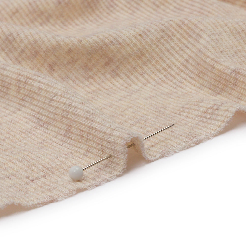 Heathered Beige Stretch Cotton and Rayon 2x2 Rib Knit Detail Heathered Beige Stretch Cotton and Rayon 2x2 Rib Knit Detail