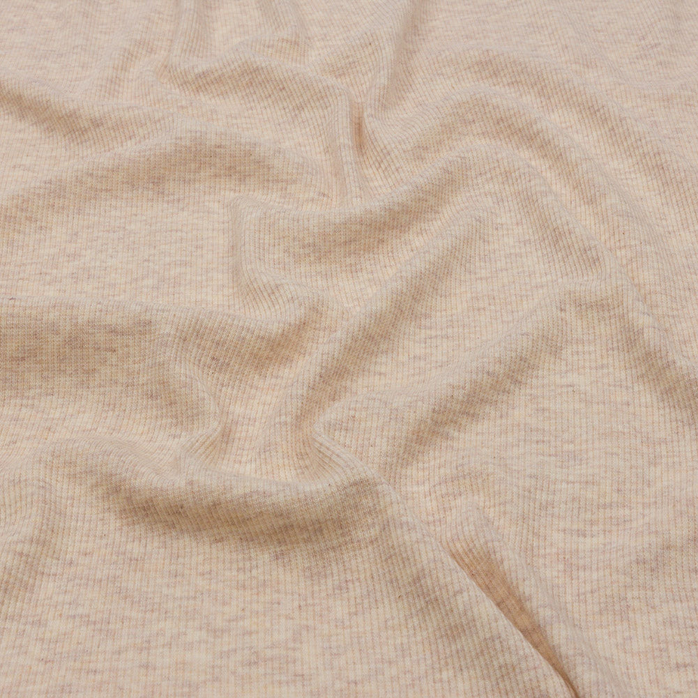 Heathered Beige Stretch Cotton and Rayon 2x2 Rib Knit Heathered Beige Stretch Cotton and Rayon 2x2 Rib Knit