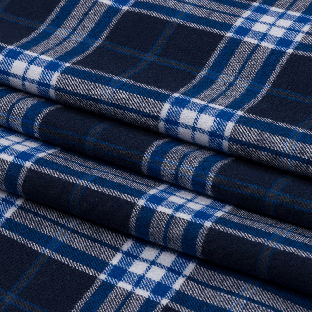 Navy, Cobalt, and White Plaid Cotton Flannel Navy, Cobalt, and White Plaid Cotton Flannel