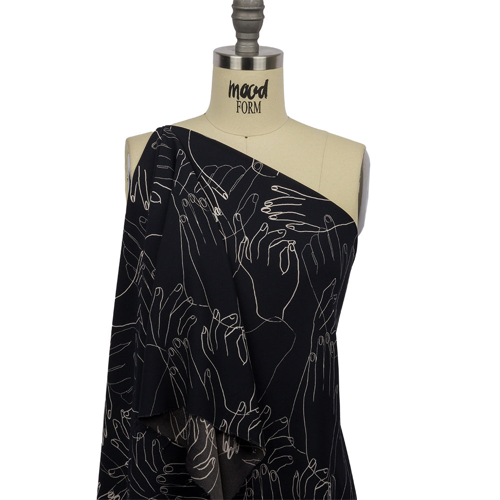 Polyester Crepe Print - Midnight Hands - Mood Exclusive Touch of Elegance Drape Polyester Crepe Print - Midnight Hands - Mood Exclusive Touch of Elegance Drape