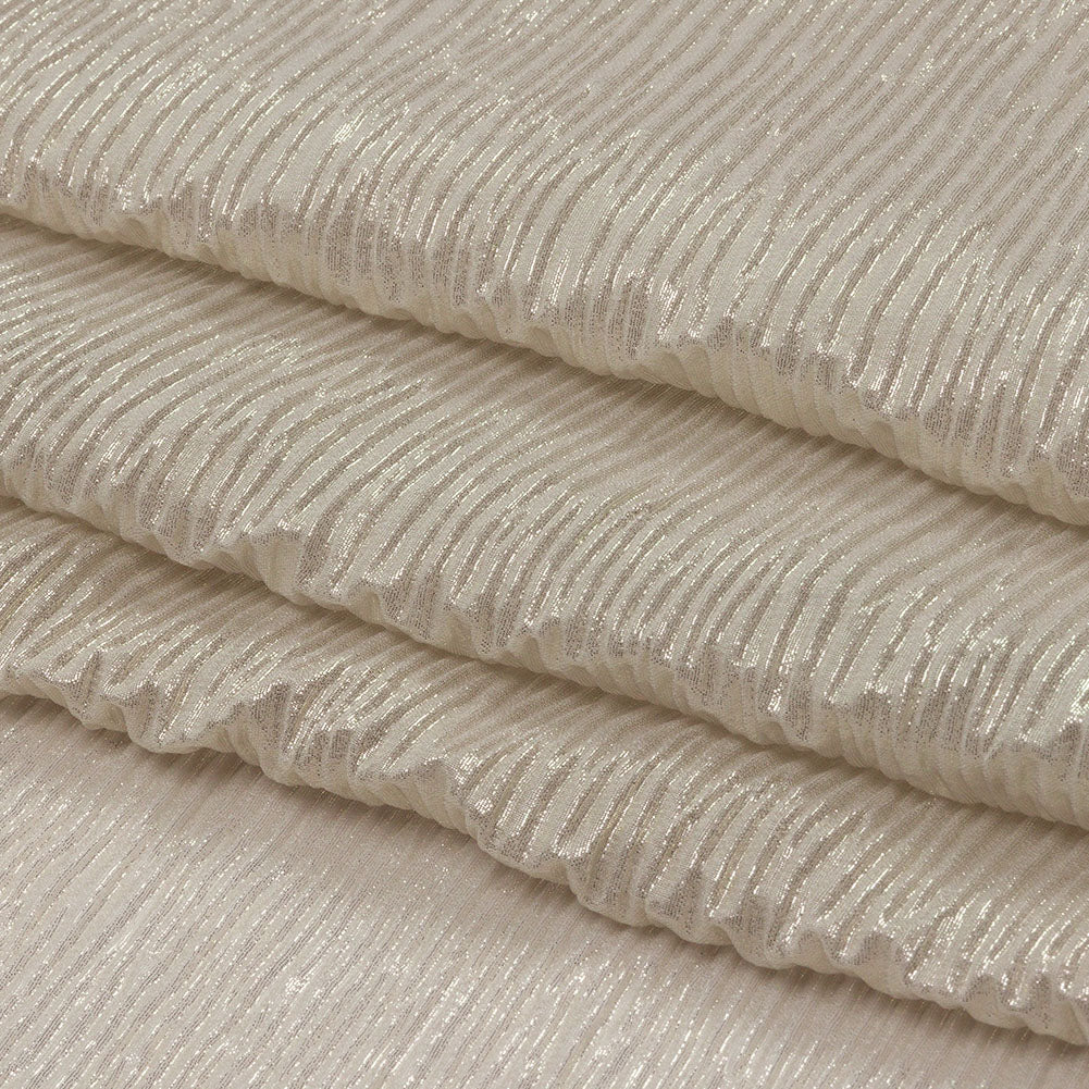 Polyester Chiffon Plisse with All-Over Foil - Greige and Gold - Honey Collection Polyester Chiffon Plisse with All-Over Foil - Greige and Gold - Honey Collection