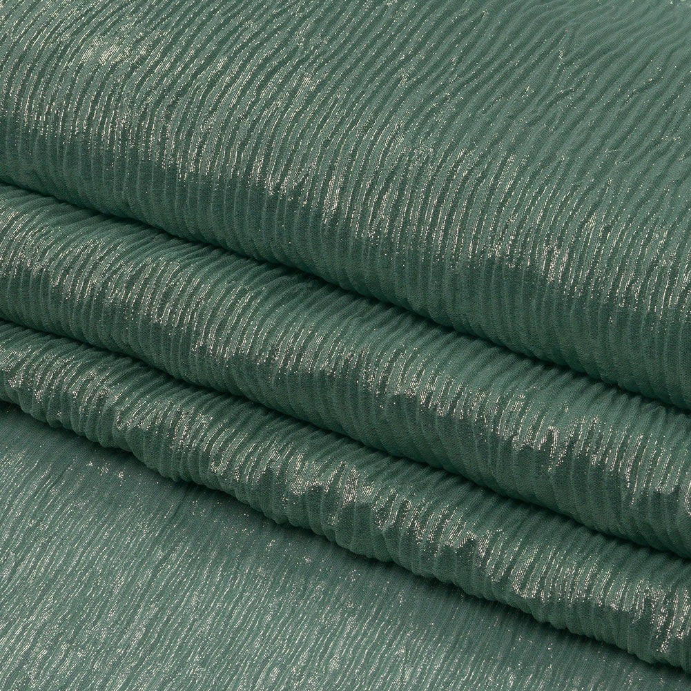 Polyester Chiffon Plisse with All-Over Foil - Green and Gold - Honey Collection Polyester Chiffon Plisse with All-Over Foil - Green and Gold - Honey Collection