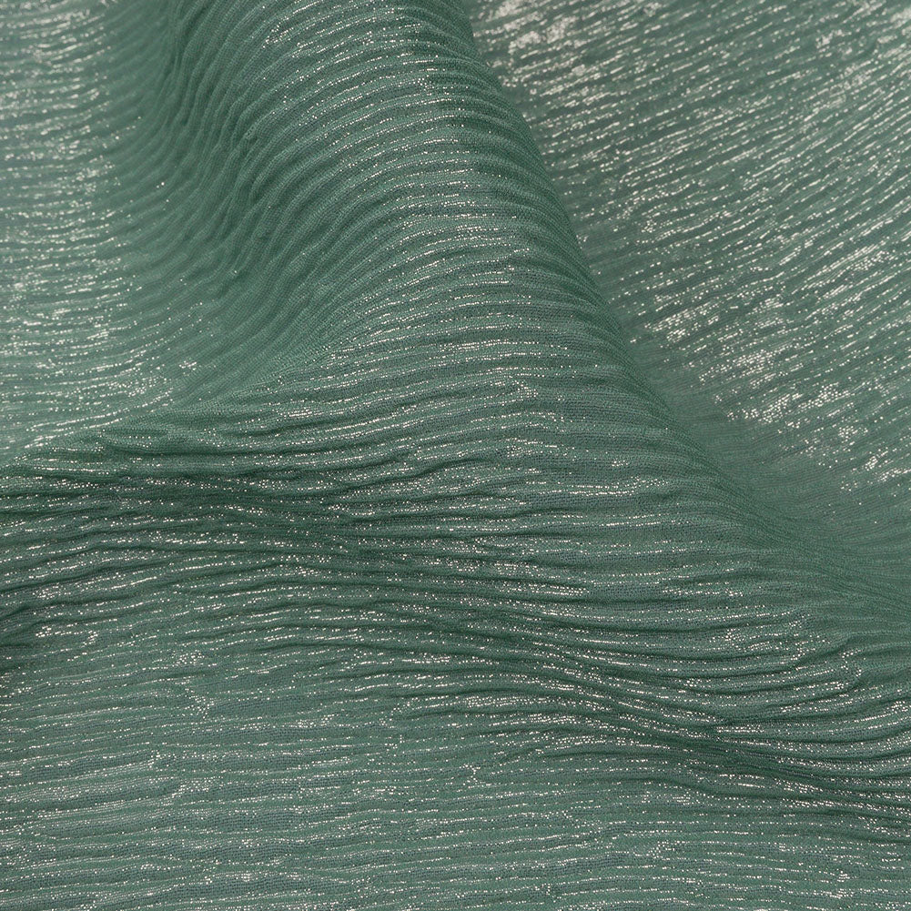 Polyester Chiffon Plisse with All-Over Foil - Green and Gold - Honey Collection Polyester Chiffon Plisse with All-Over Foil - Green and Gold - Honey Collection