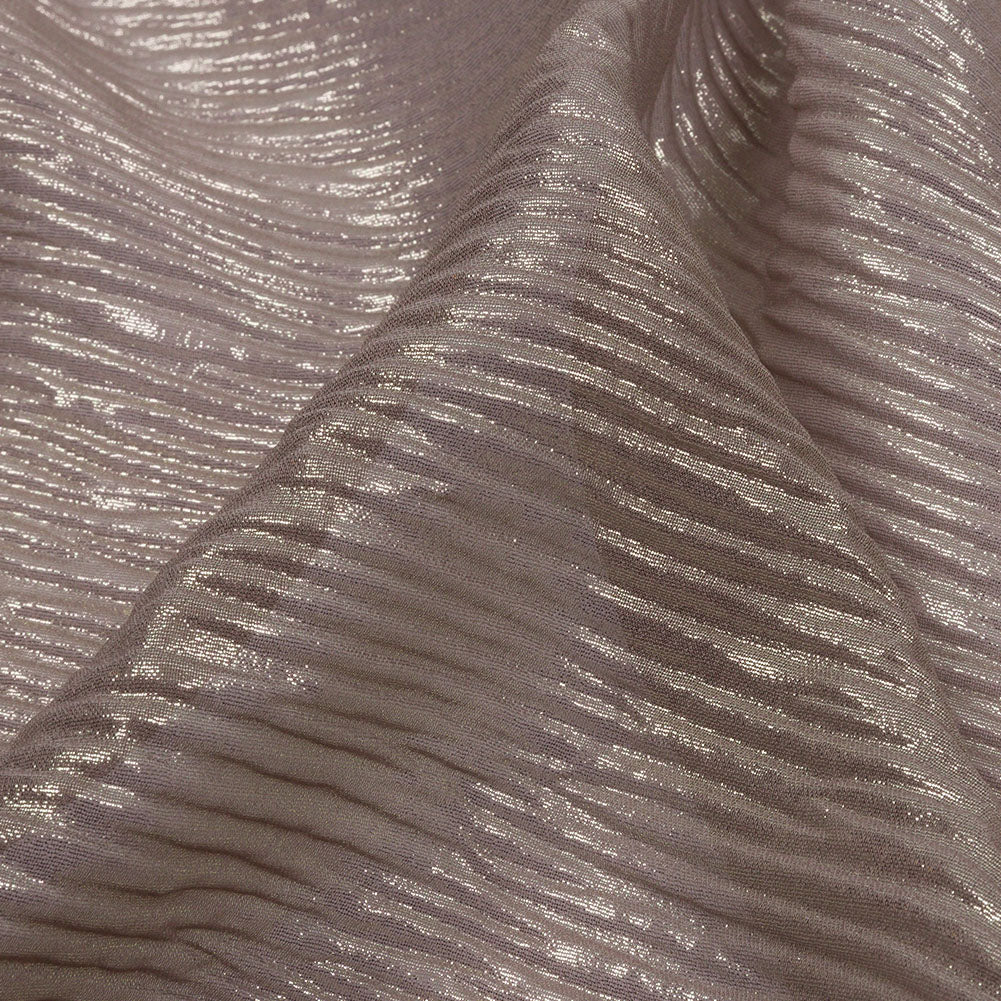 Polyester Chiffon Plisse with All-Over Foil - Taupe and Gold - Honey Collection - Detail Polyester Chiffon Plisse with All-Over Foil - Taupe and Gold - Honey Collection - Detail