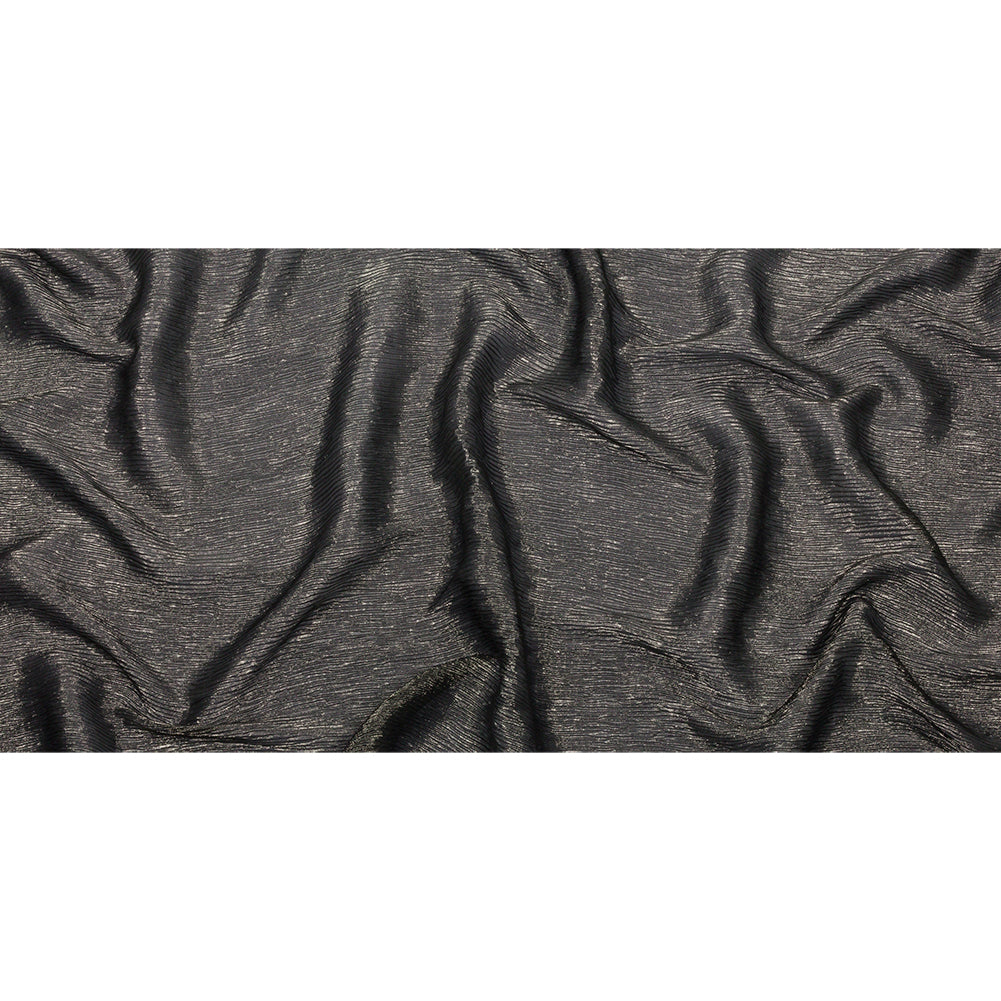 Polyester Chiffon Plisse with All-Over Foil - Black and Gold - Honey Collection Polyester Chiffon Plisse with All-Over Foil - Black and Gold - Honey Collection