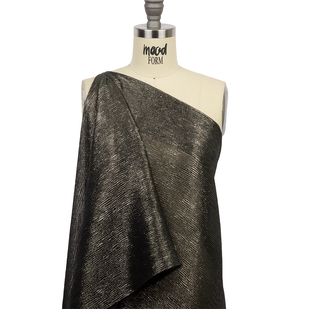 Polyester Chiffon Plisse with All-Over Foil - Black and Gold - Honey Collection Polyester Chiffon Plisse with All-Over Foil - Black and Gold - Honey Collection