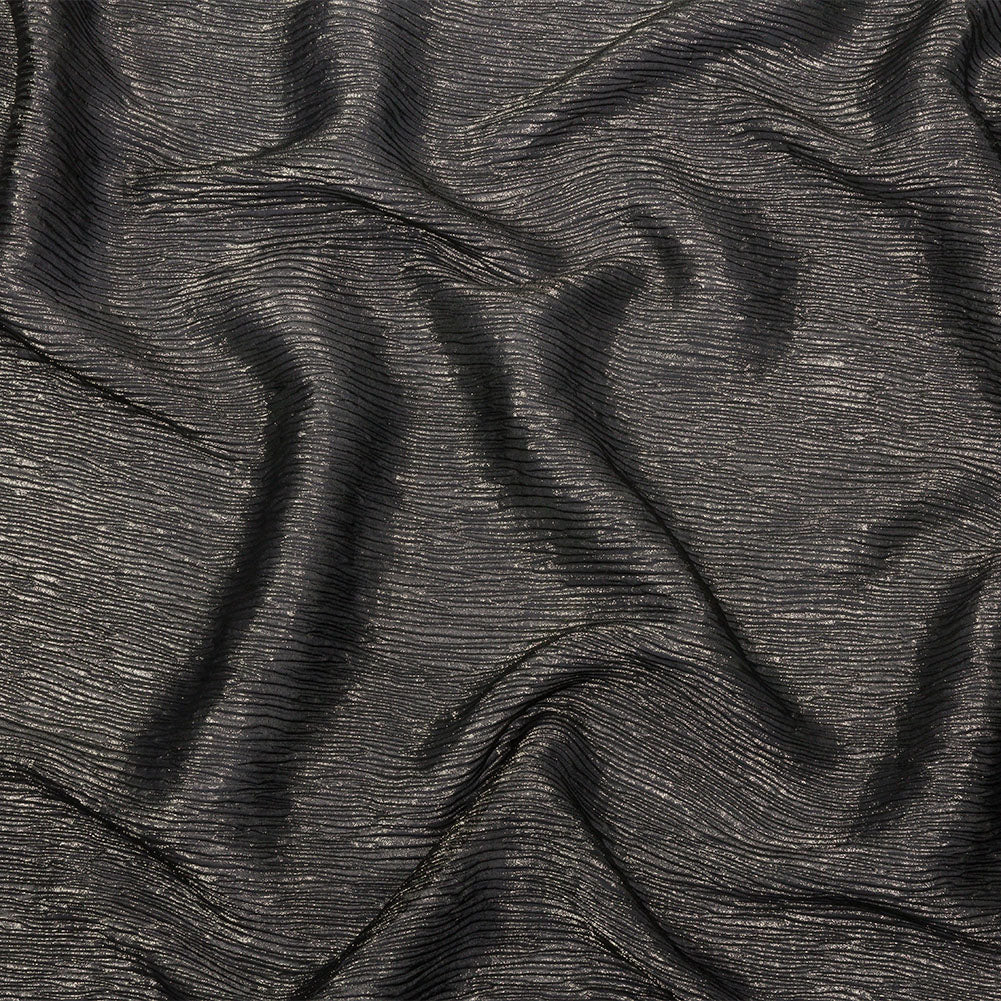 Polyester Chiffon Plisse with All-Over Foil - Black and Gold - Honey Collection Polyester Chiffon Plisse with All-Over Foil - Black and Gold - Honey Collection