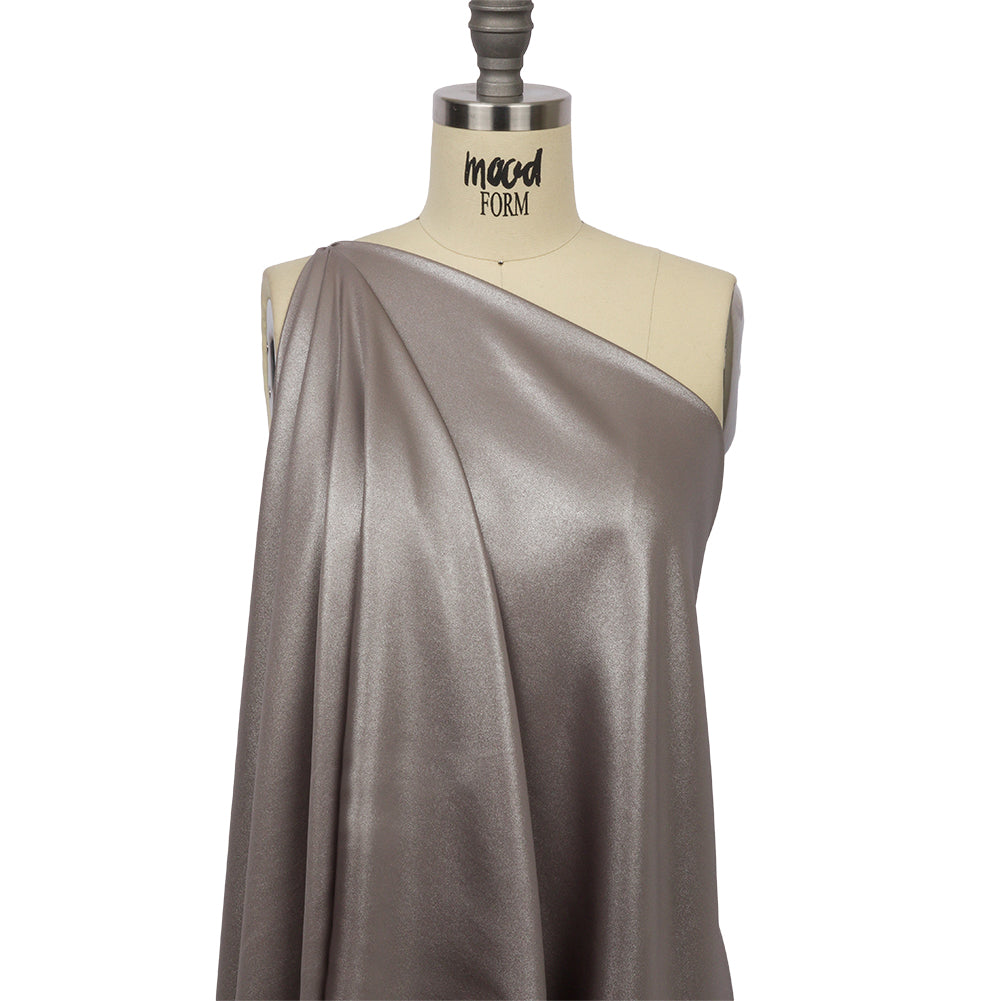 Ultra-Smooth Polyester Georgette with Foiling - Taupe and Silver - Valeria Collection - Drape Ultra-Smooth Polyester Georgette with Foiling - Taupe and Silver - Valeria Collection - Drape